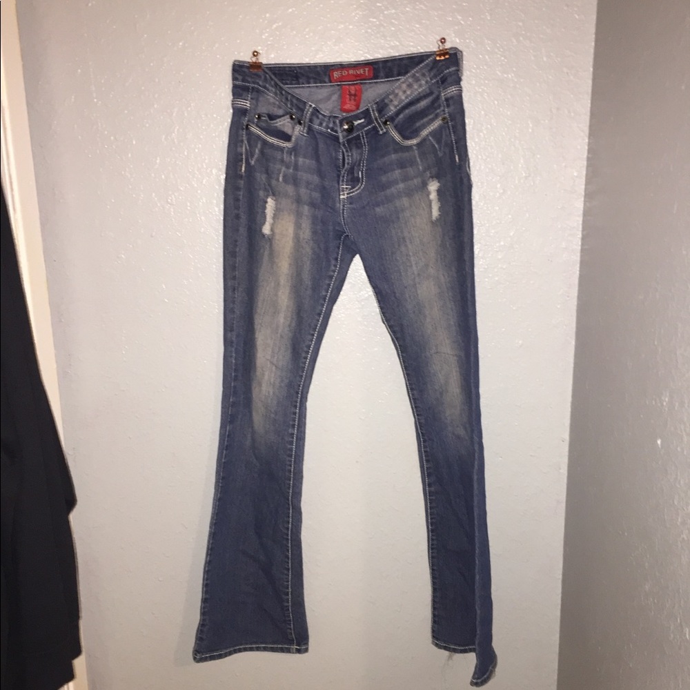 Red Rivet Ripped Jeans